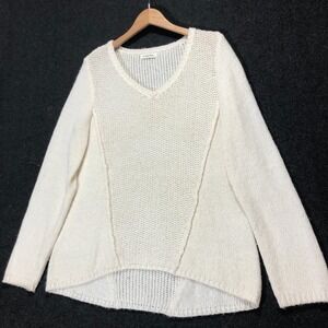 Calvin Klein‎ Knit Sweater V-Neck Long Sleeve Pullover Casual Cream Size S